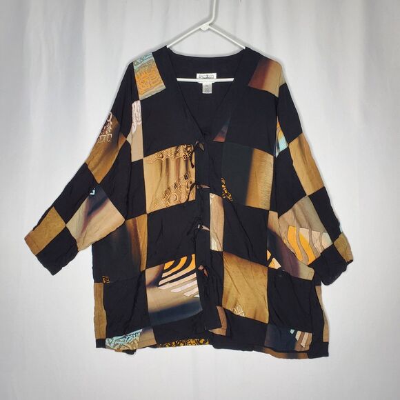 Sophia NY Patchwork Toggle Button Top XXL Black Multicolor Artsy Boho 90s Y2K - Picture 1 of 9